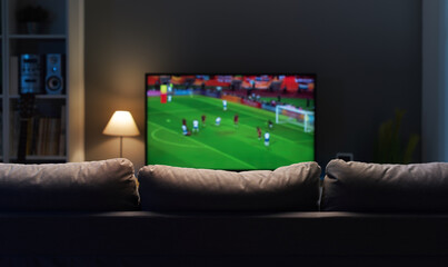 Football match on widescreen TV