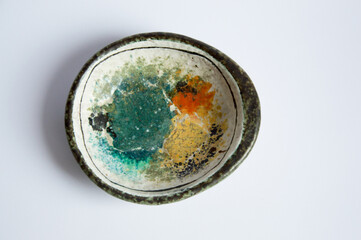 Mid-century modern pottery - wall plate with colorful abstract pattern