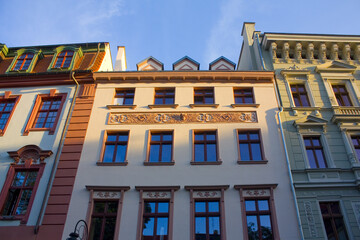 Facades of old historic houses on Market Square in Wroclaw, Poland	