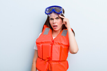 young adult pretty woman. life jacket and summer concept