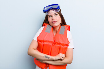 young adult pretty woman. life jacket and summer concept