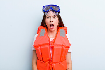 young adult pretty woman. life jacket and summer concept
