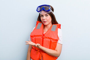 young adult pretty woman. life jacket and summer concept
