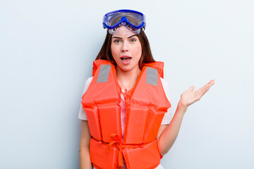 young adult pretty woman. life jacket and summer concept