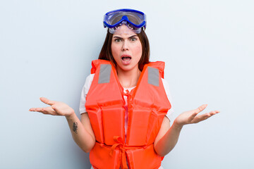 young adult pretty woman. life jacket and summer concept