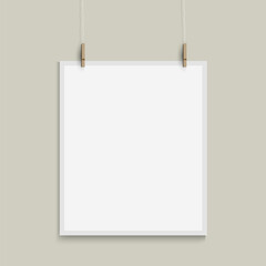 Blank white page hanging on grey background