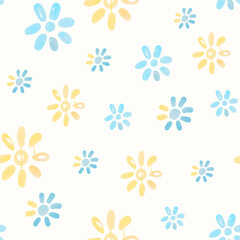 abstract seamless pattern with blue and yellow watercolor shapes
