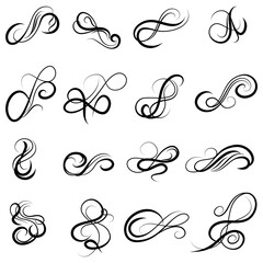 set of swirl border calligraphy and dividers decorative vector in vintage style on white background, collection retro element in black line doodle hand drawn illustration design