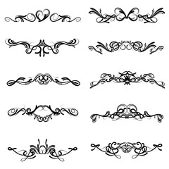 set of swirl border calligraphy and dividers decorative vector in vintage style on white background, collection retro element in black line doodle hand drawn illustration design