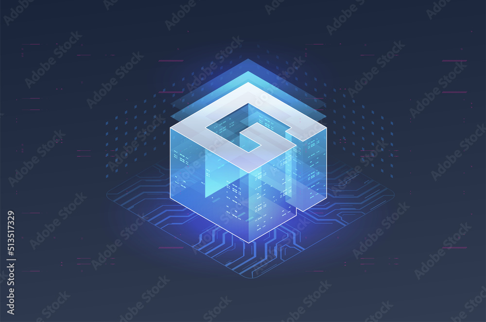 Poster big data machine learning algorithm. isometric illustration.