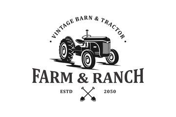 Fototapeta na wymiar Tractor Silhouette logo vector farming and ranch equipment transportation machine plow field vehicle