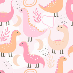 cute colorful dinosaurs childish seamless pattern