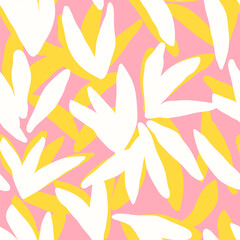 Abstract seamless pattern. Floral silhouettes vector background. Hand drawn stylized tropical leaves, fashion print for fabric, paper, package