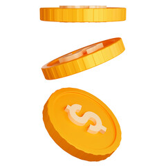 three floating dollar coins isolated 3d rendering illustration