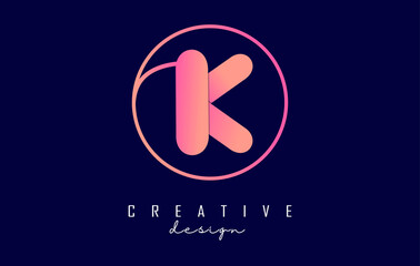 Gradient letter K logo with circle frame and minimalist design. Letter K with geometric design.