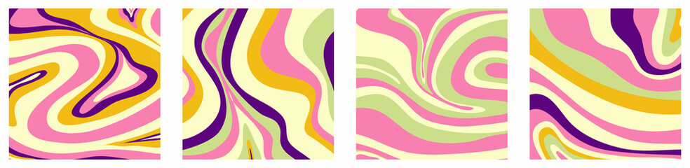 Trippy trendy background set Psychedelic design. y2k, 70s, hippie style. Abstract floral illustration. Vector illustration design. Psychedelic groovy wave