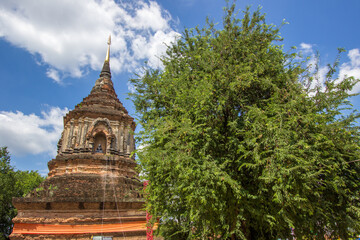 Fototapeta premium Chiang Mai,Thailand on September15,2019:Old pagoda at Wat Lok Moli (Wat Lok Molee).