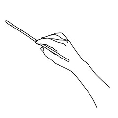 Hand holding a brush hand drawn with thin line
