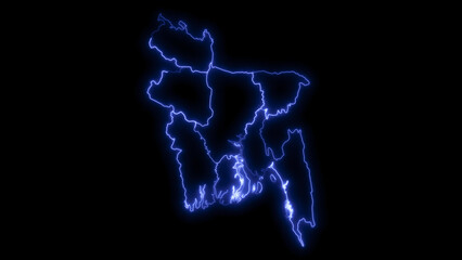 Fototapeta na wymiar Outline Map of Bangladesh with Divisions in Black Background