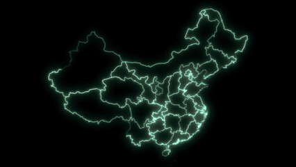Outline Map of China with Provinces in Black Background