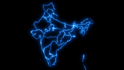 Outline Map of India with States in Black Background