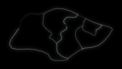 Outline Map of Singapore with Region in Black Background