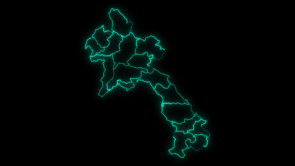 Outline Map of Laos with Provinces in Black Background