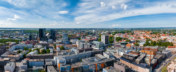 Beautiful panoramic view of Tallinn, the capital of Estonia with an old town in the middle of the city. Aerial Tallinn view.