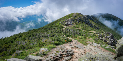 Hiking the famous Franconia ridge on a cloudy summer day, White Mountains, NH, USA