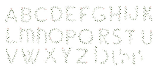 Alphabet watercolor letter custom initials baby name leaf monogram