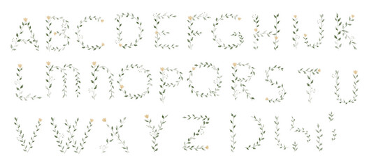 Alphabet watercolor letter custom initials baby name leaf monogram