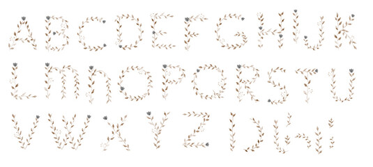 Alphabet watercolor letter custom initials baby name leaf monogram