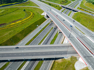 Gliwice, Poland. Highway Aerial View. Overpass and bridge from above. Gliwice, Silesia, Poland. Transportation bird's-eye view.
