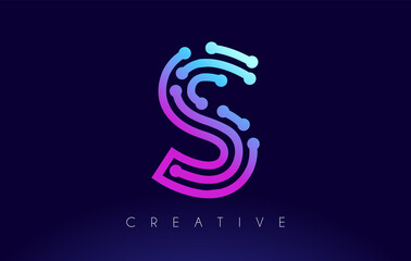Obraz premium S Tech Letter logo Concept with Connected Technology Dots