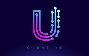 U Tech Letter logo Concept with Connected Technology Dots