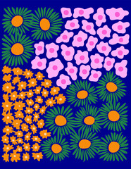 Cottage garden flowers vector pattern in pastel colors canvas farmhouse style. Hand drawn country flowers.