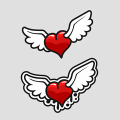 Heart with wings, Cartoon graffiti style. Red heart witn dripping paint. vector illustration design