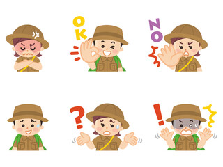 探検隊の子供　ジェスチャー　ボーイスカウト　冒険　アウトドア