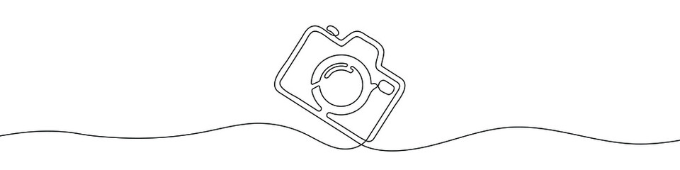 Camera drawing with one continuous line. One continuous line of a photo camera. Vector illustration - obrazy, fototapety, plakaty