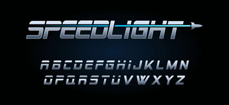 Vector Chrome Alphabet in scifi style for headlines, logos and other graphic projects. ABC in space, galaxy font inspired by movies and animated shows. 