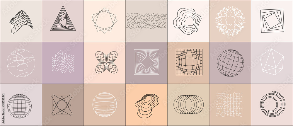 Poster trendy geometric design elements. simple shapes forms and frames inspired brutalism, abstract bauhau