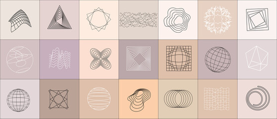 Trendy geometric design elements. Simple shapes forms and frames inspired brutalism, abstract bauhaus and boho style. Cyber neo futuristic shape and form. Vector