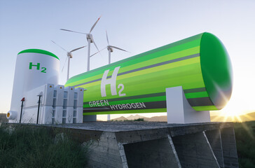Green Hydrogen renewable energy production facility - green hydrogen gas for clean electricity solar and windturbine facility - 513533742