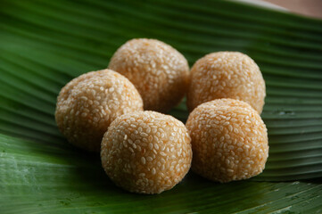 North Borneo home made traditional Kuih Bijan cake. Sabah Malaysia Traditional Dessert. Asian food concept