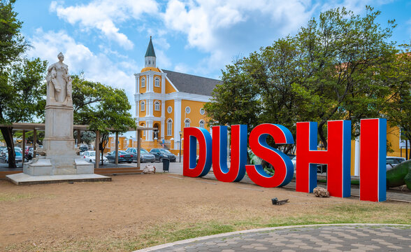 Dushi sign in the city center of Willemstad, Curacao.