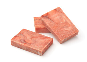 Raw frozen salmon fillet blocks