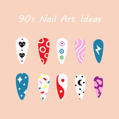 90s nail art ideas manicure. Bright colorful manicure set