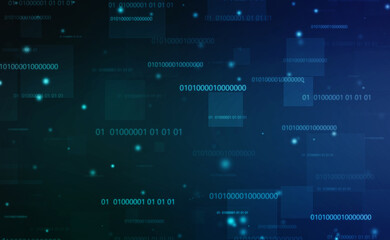 Binary Code Background, Digital Abstract technology background, flowing number one and zero text in binary code format in technology background. Internet Big data Concept