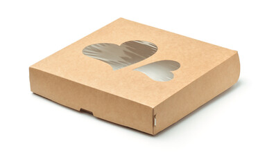 Brown paper box with transparent heart windows