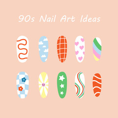 90s nail art ideas manicure. Bright colorful manicure set